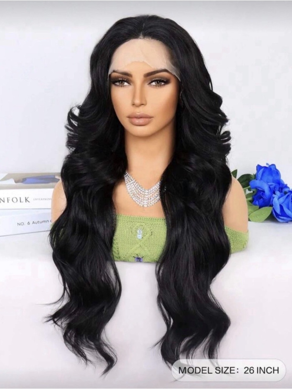 Black Long Wavy Lace Front Wig - 26 Inch T Lace 13x4x1 - Synthetic HeatR